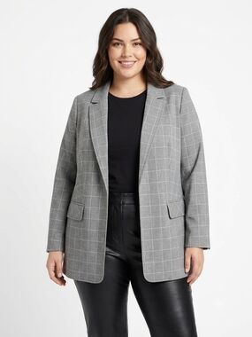 Size 14/16 Addition Elle Gray Windowpane Oversized Blazer